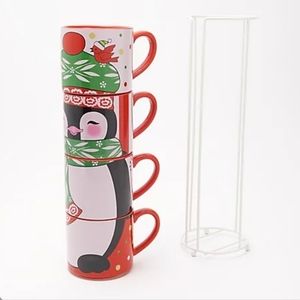 Temptations Winter Whimsy stacking penguin mug set